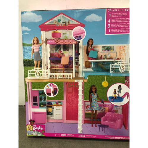 Barbie Dollhouse Set with 3 Dolls and Furniture, Pool and Accessories, Ages 4