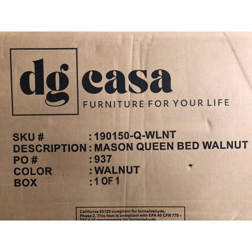 Queen, DG Casa Mason Walnut Solid Rubberwood Bed Frame, Paneled Headboard
