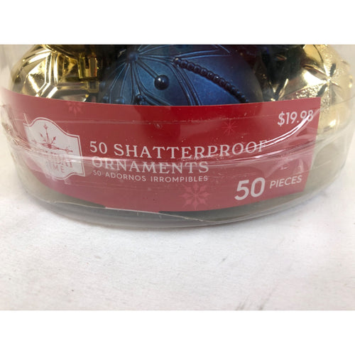 Blue and Gold Shatterproof Christmas Ornaments, 1.54 lb, 50 Count, Holiday Time