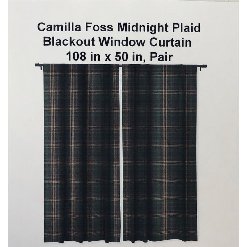 Camilla Foss Midnight Plaid Blackout Window Curtain, 108 in x 50 in, Pair