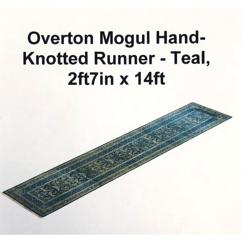 Overton Mogul Hand-Knotted Runner - Teal, 2ft7in x 14ft
