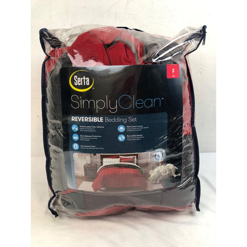 Full, Serta Simply Clean Antimicrobial Reversible Bed in a Bag, Red/Gray
