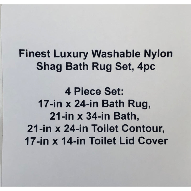 Finest Luxury Washable Nylon Shag Bath Rug Set, 4pc
