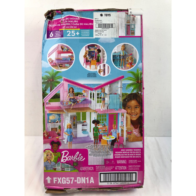 Barbie Malibu House Dollhouse Playset w/ 25+ Furniture and Accessories, 6 Rooms