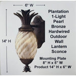 Plantation 1-Light Pearl Bronze Hardwired Outdoor Wall Lantern Sconce