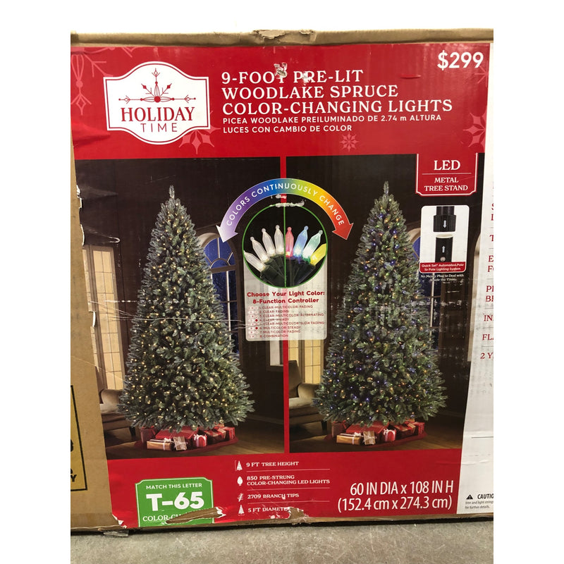 9 ft Pre-Lit Woodlake Spruce Artificial Christmas Tree, by Holiday Time