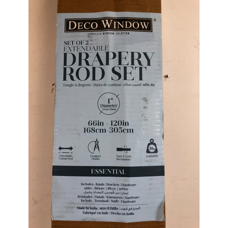 Deco Window 2 Pcs Extendable Curtain Rod, Black, 66in to 120in