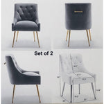 Velvet Upholstered Accent Dining Chair Set of 2, Gray with Golden Legs