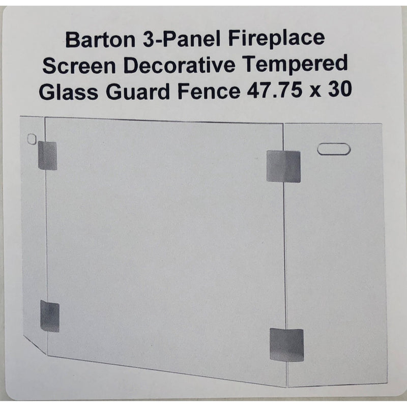 Barton 3-Panel Fireplace Screen Decorative Tempered Glass Guard Fence 47.75 x 30