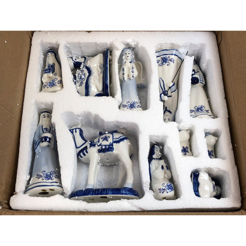 Kurt Adler 1.97 to 6.7 Inch Porcelain Delft Blue Nativity Set, 11 Piece Set