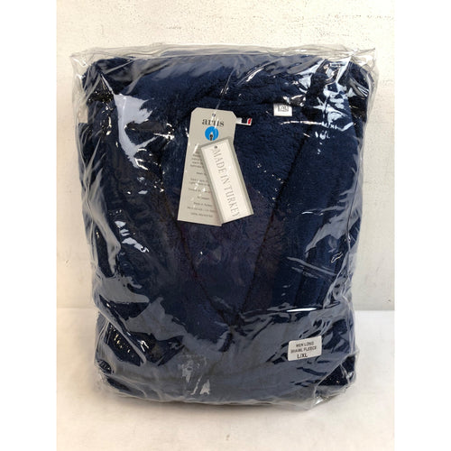 L/XL, Men's Shawl Collar Premium Fleece with Full Ankle Length Bathrobe, Blue