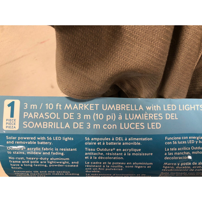Sunvilla 10ft Round Solar LED Market Umbrella, Light Gray