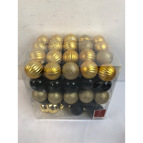 100ct Black and Gold Shatterproof 3-Finish Christmas Ball Ornaments 2.5 (60mm)