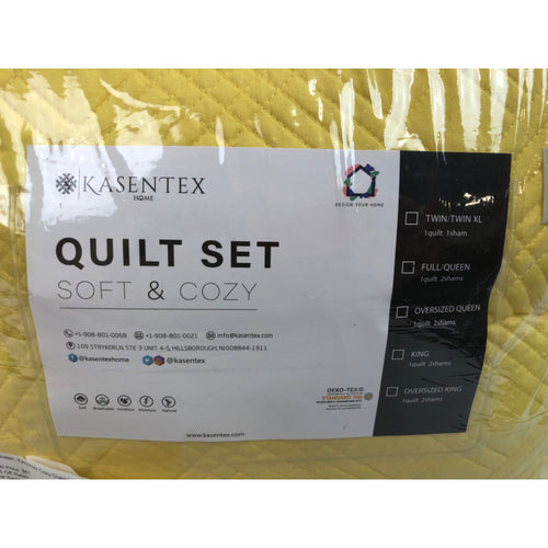 Full/Queen, Kasentex Cozy Diamond Design Quilt Set, Yellow