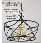 Farmhouse 4-Light Cage Metal Chandelier Black Gold Pendant Lights