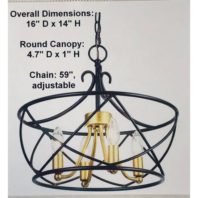 Farmhouse 4-Light Cage Metal Chandelier Black Gold Pendant Lights