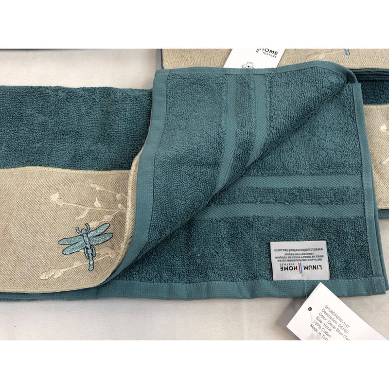 Authentic Hotel and Spa Embellished Hand Towel Set, Teal, Set of 4