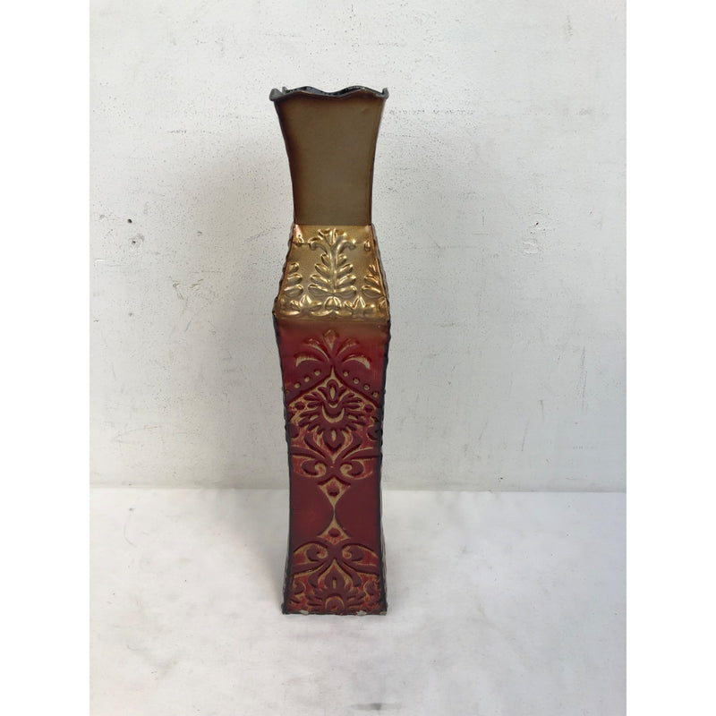 Ih Casa D Cor Metal Vase 18in, Dynasty, Red, 4in x 4in x 18in