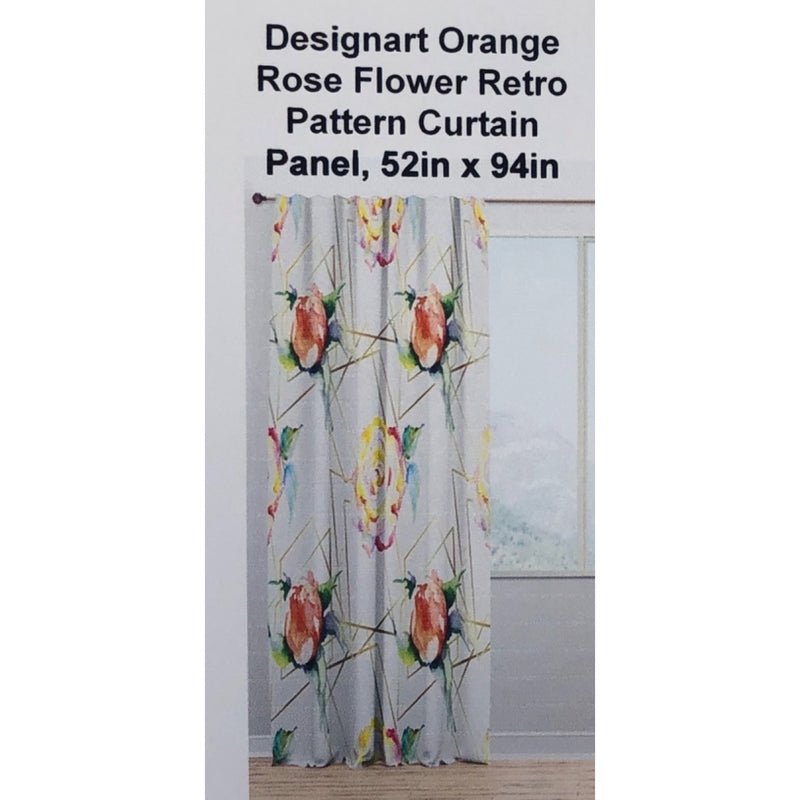 Designart Orange Rose Flower Retro Pattern Curtain Panel, 52in x 94in