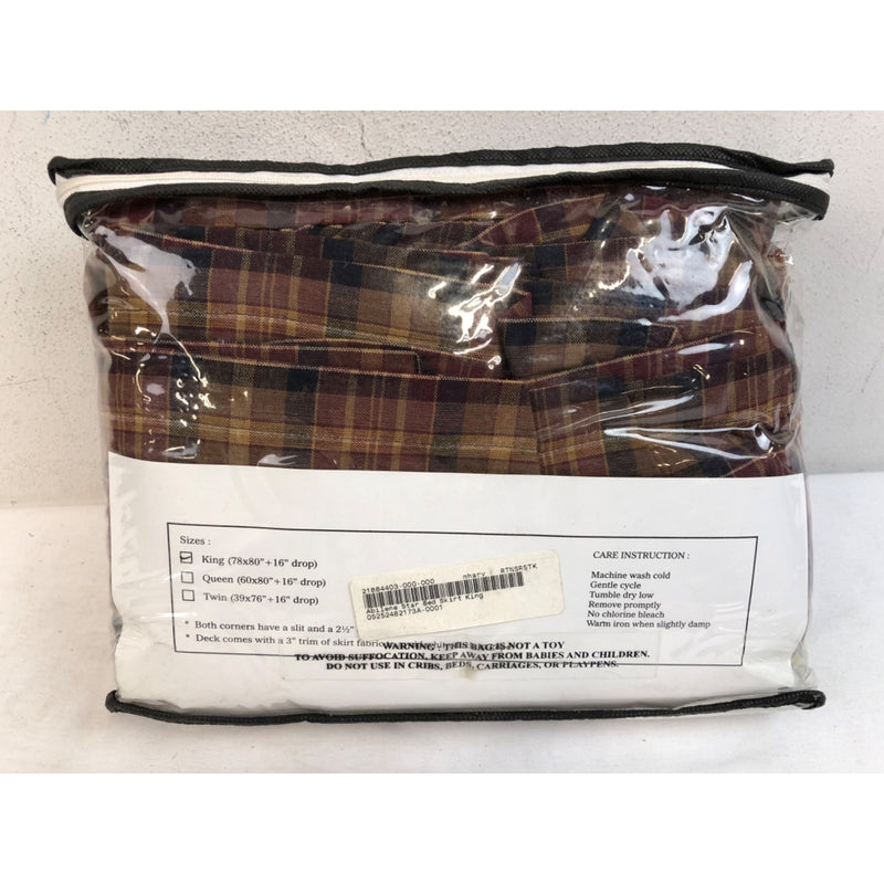 King, Abilene Star 16 in. Burgundy Tan Brown Plaid Bed Skirt