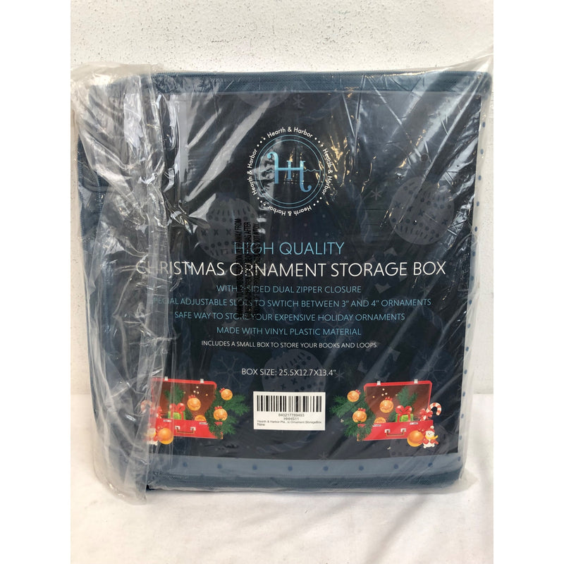 StorageBud Large Christmas Ornament Storage Box With Adjustable Dividers, Blue