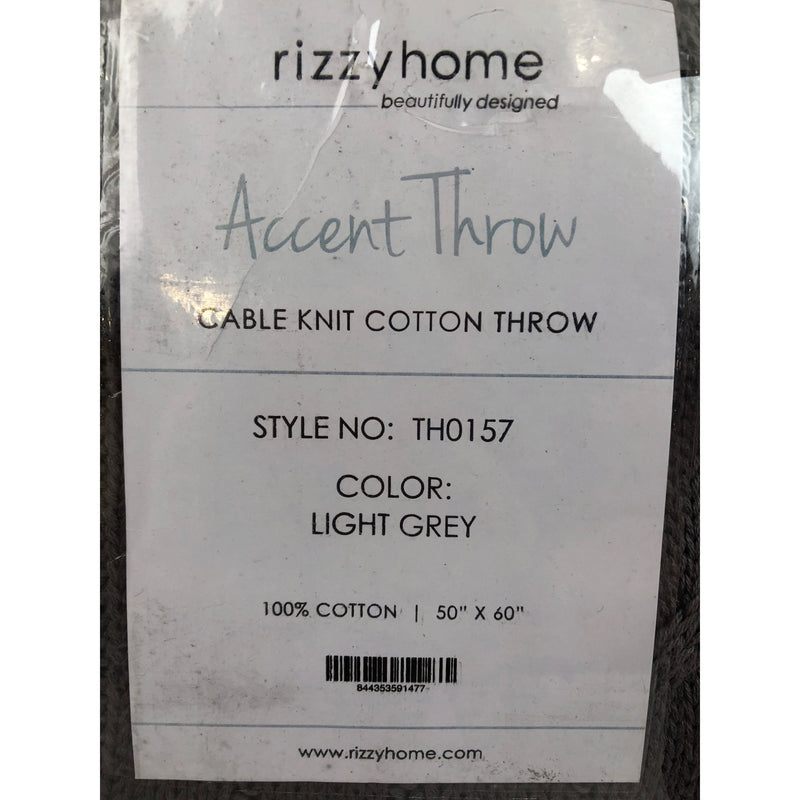 Rizzy Home Cable Knit Sweater Throw, 50in x 60in, Light Gray