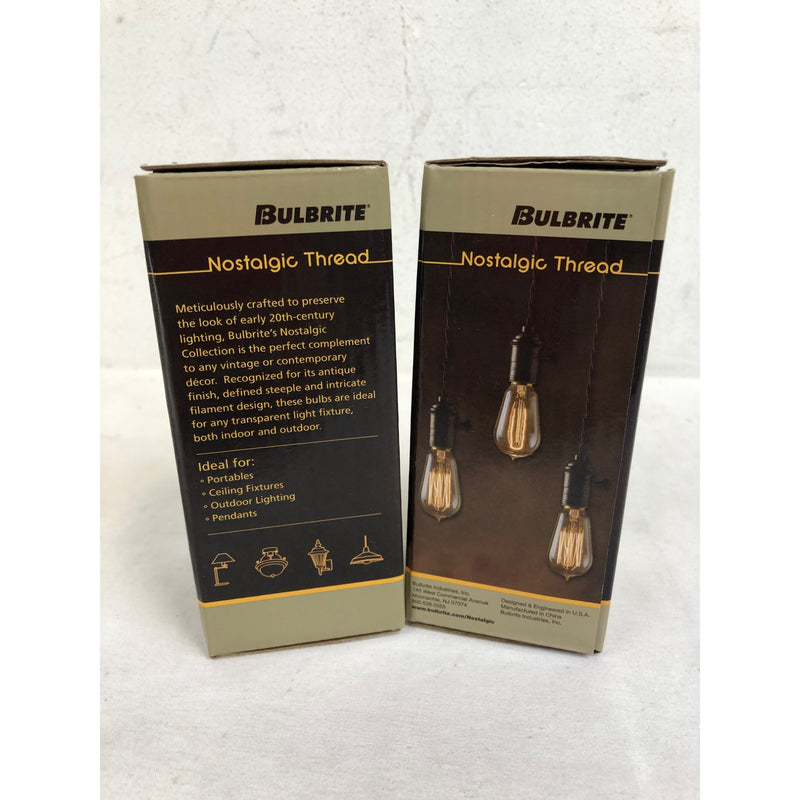 Bulbrite Pack of 2 Dimmable Antique Nostalgic Filament Incandescent Bulb