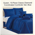 Queen, 10-Piece Classic Diamond Coordinated Comforter Set, Blue