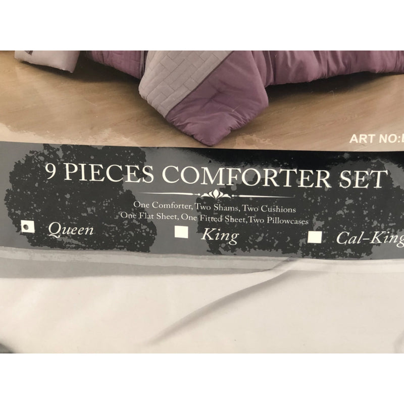 Queen, Ena Luxury 9 Piece Bed in Bag Set, Purple