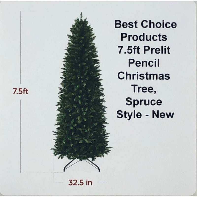 Best Choice Products 7.5ft Prelit Pencil Christmas Tree, Spruce Style