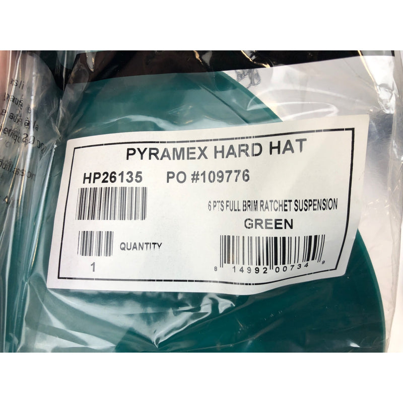 Pyramex Full Brim Hard Hat Ratchet Suspension, Green