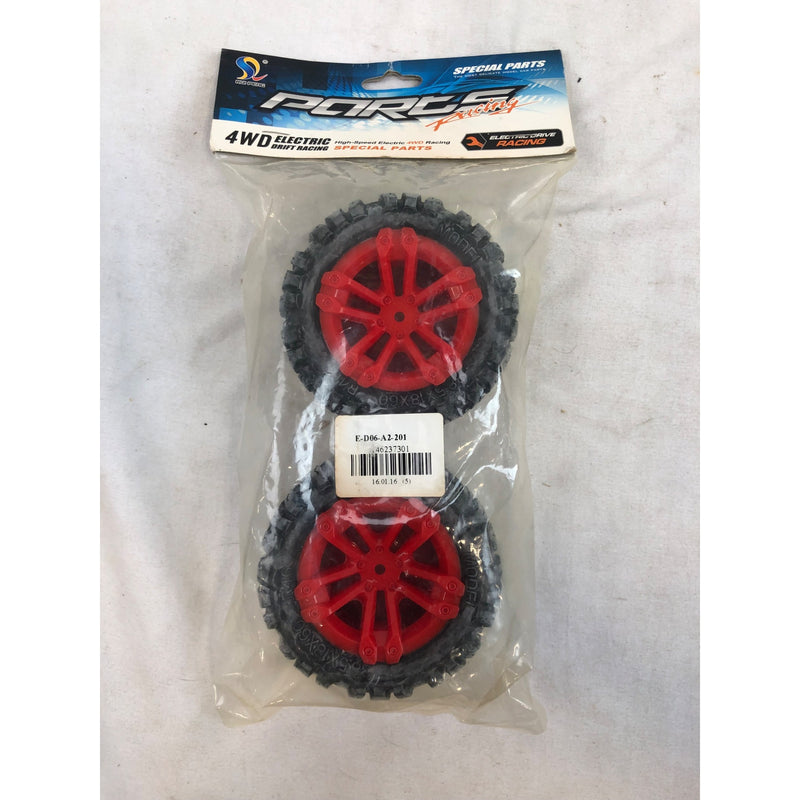 4WD Tires, 2 pack, 12mm Hex, 3.6in Tire, 2.35in Rim, Red