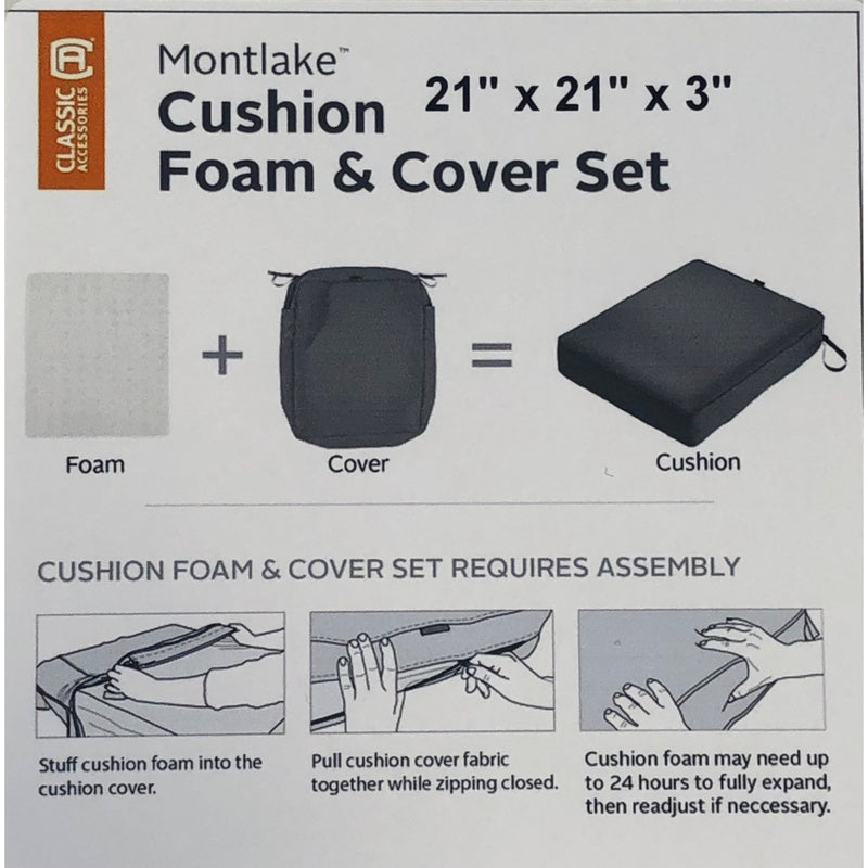 Classic Accessories 21x21x3 Charcoal Patio Cushion Slipcover, Montlake