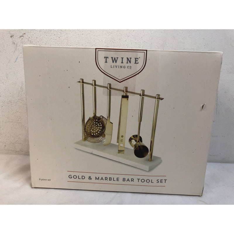 Twine Gold Barware Set, Marble Stand, Stainless Steel, Set of 4