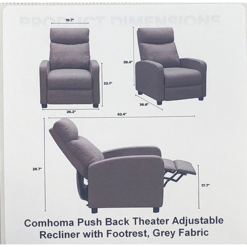 Comhoma Push Back Theater Adjustable Recliner with Footrest, Grey Fabric