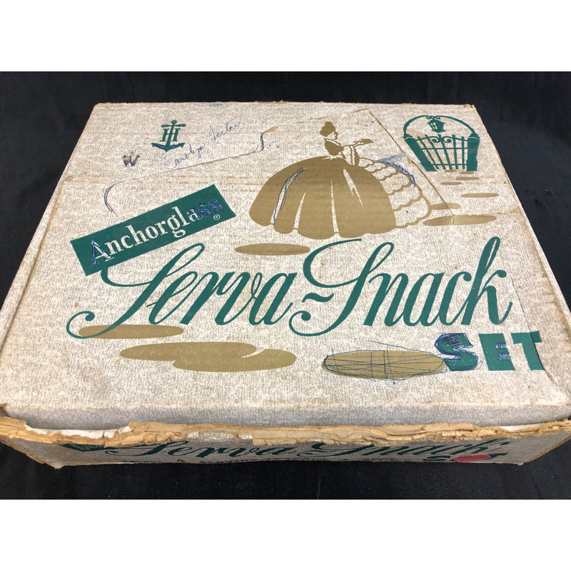 Anchor Hocking Anchorglass Serva-Snack 8 pc Set, Vintage, With Box. Circles