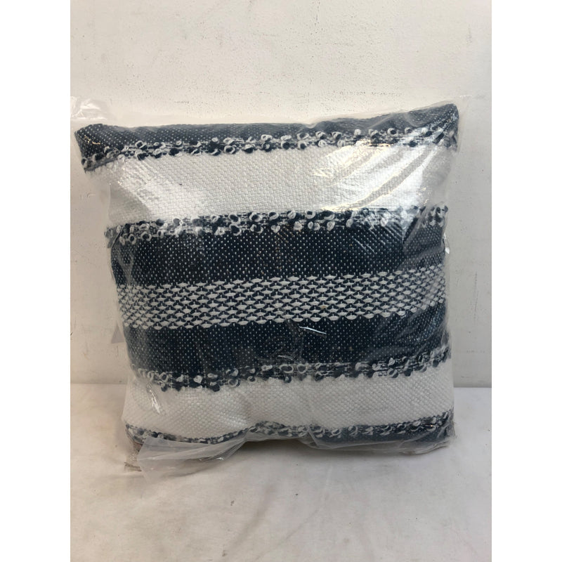 Mina Victory 18inx18in Square Fabric Woven Stripes and Dots Throw Pillow in Navy