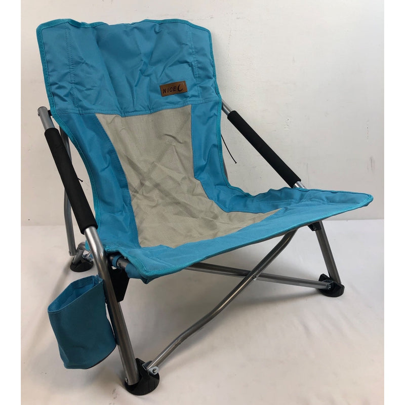 Nice C Low Beach Camping Folding Chair with Cup Holder & Carry Bag, Blue