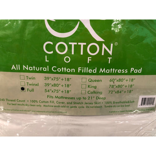 Full, Cottonpure Self-Cooling Sustainable Cotton Mattress Pad - White