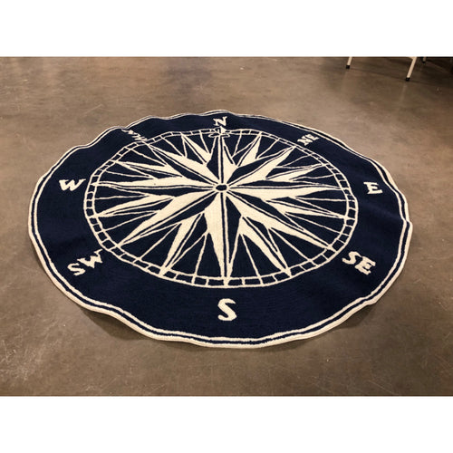 Liora Manne Frontporch Compass Indoor/Outdoor Rug Navy 5ft Round