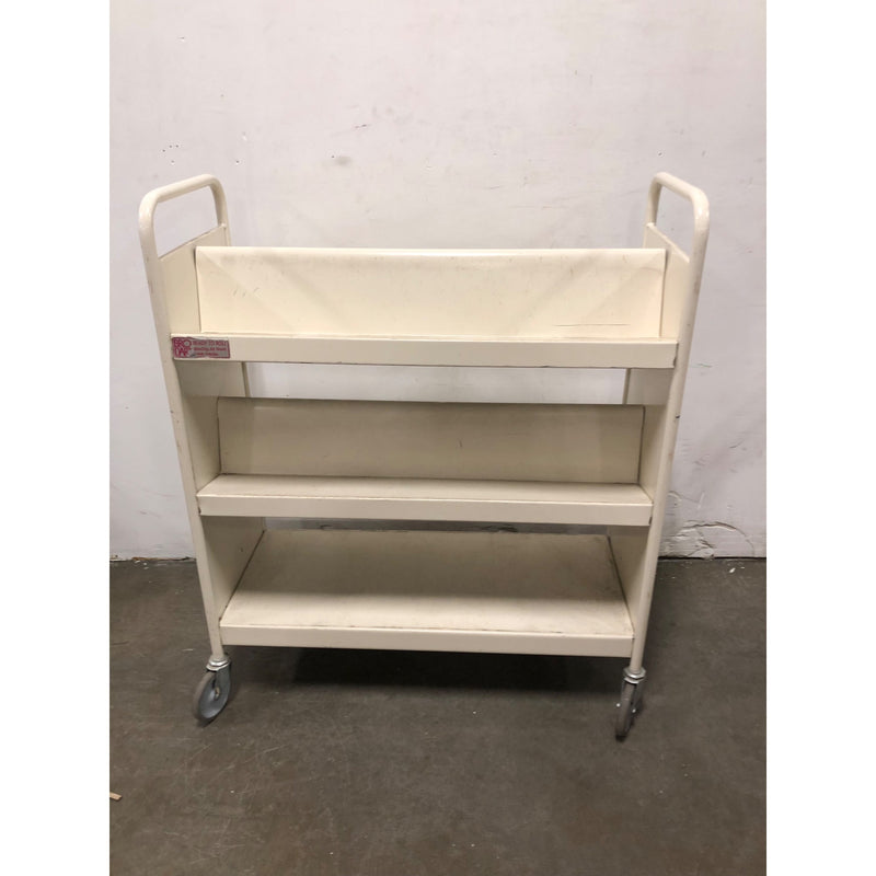 Library Book Shelf Cart, 3 Tiered, Cream Color