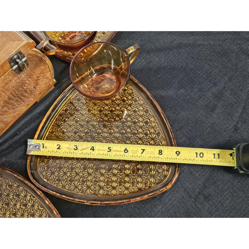 Set of 4 Vintage Amber Anchor Hocking Daisy & Button Snack Set