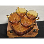 Set of 4 Vintage Amber Anchor Hocking Daisy & Button Snack Set