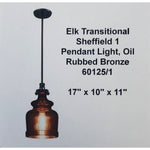 Elk Transitional Sheffield 1 Pendant Light, Oil Rubbed Bronze 60125/1