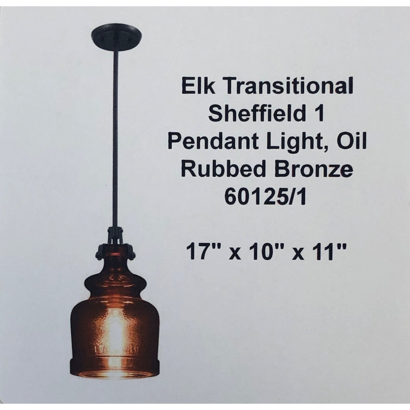 Elk Transitional Sheffield 1 Pendant Light, Oil Rubbed Bronze 60125/1