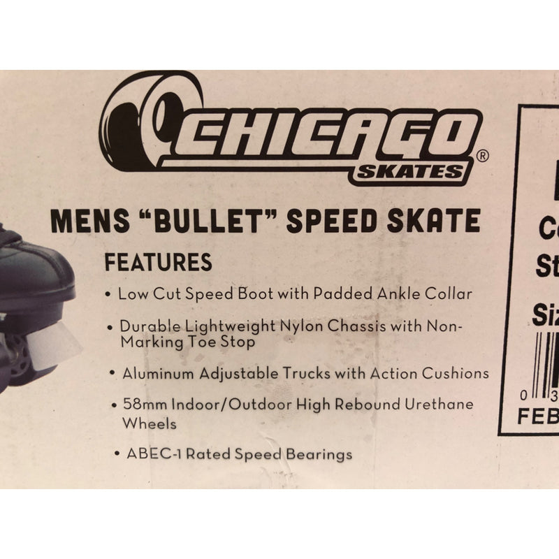 Chicago Mens Bullet Speed Skates Black Classic Quad Roller Skate, Size 2