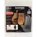 2 Pair Boss Arctik Cowhide Palm Patch Winter Work Gloves, Lined, Tan XLarge