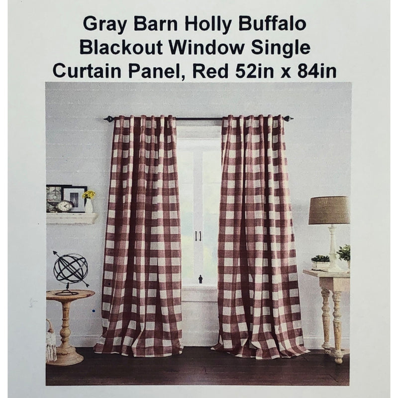 Gray Barn Holly Buffalo Blackout Window Single Curtain Panel, Red 52in x 84in