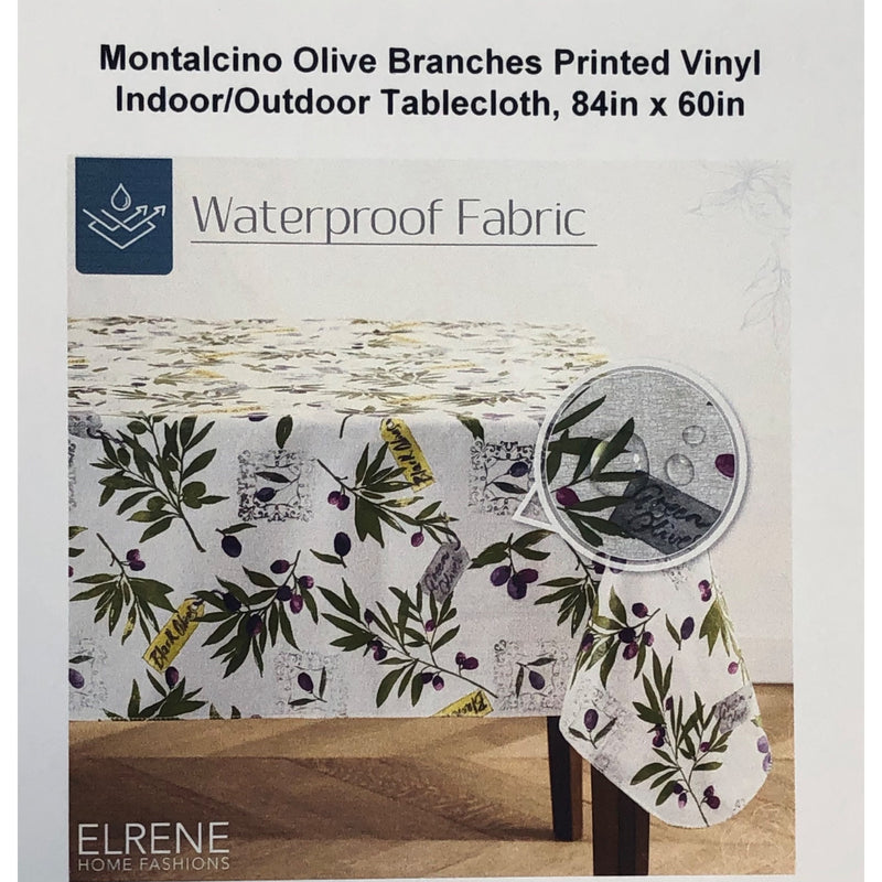 Montalcino Olive Branches Printed Vinyl Indoor/Outdoor Tablecloth, 84in x 60in