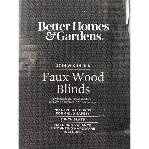 Better Homes & Gardens 2in Cordless Faux Wood Horizontal Blinds, White 27inx64in